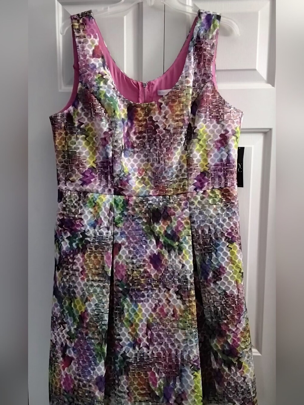 New York & Company Mosaic Fit-and-Flare Dress, Multicolor, Size 16